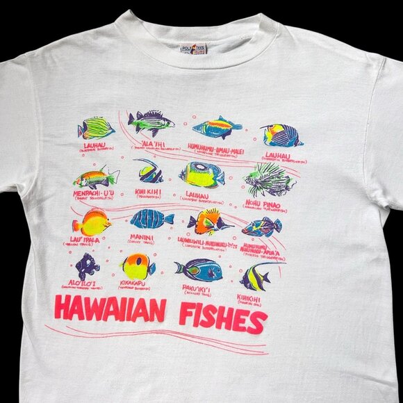 80s 90s vintage Hawaiian Fishes t-shirt single stitch Poly Tees Hawaii neon. - Picture 2 of 9